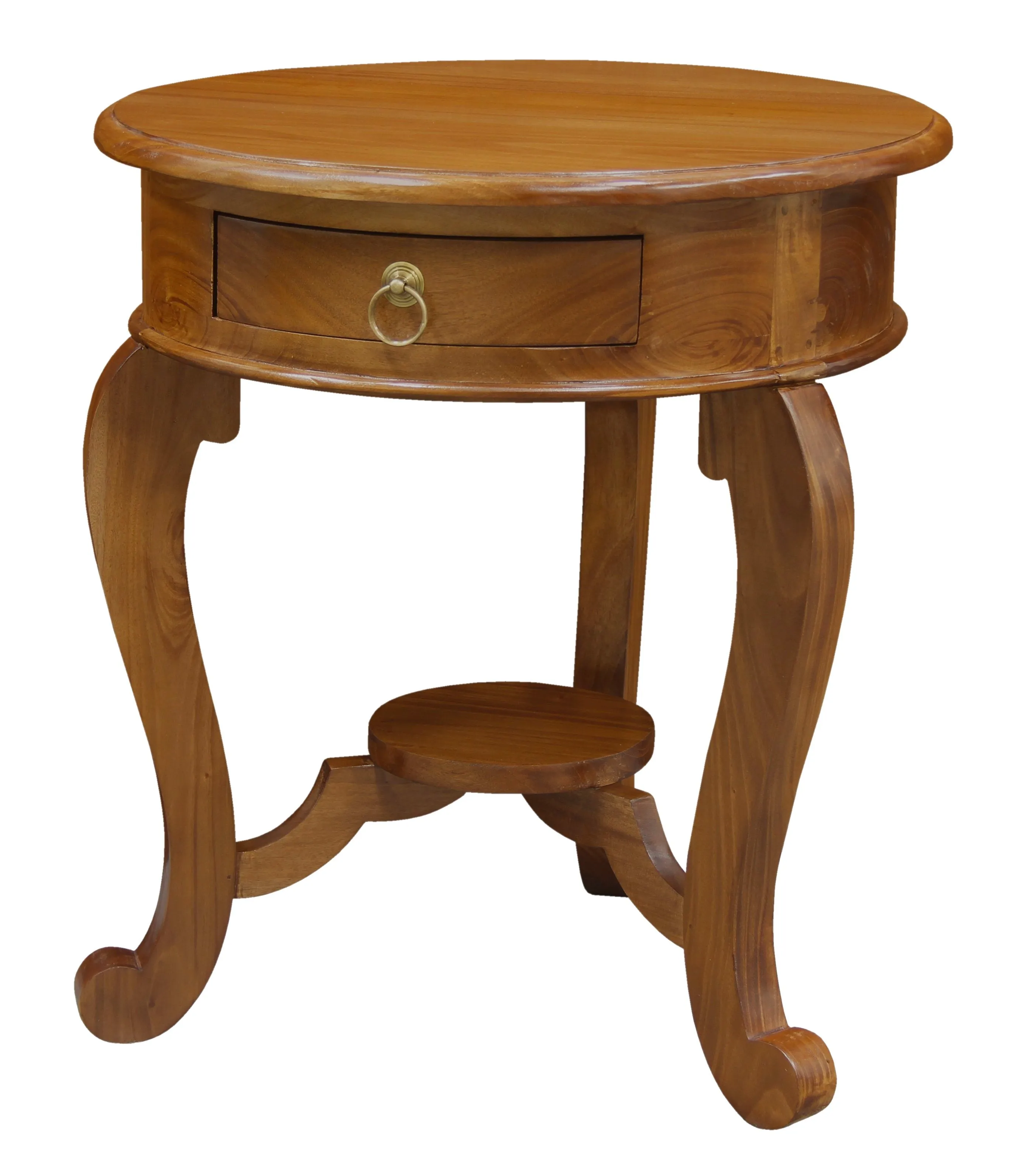 Round Cabriole Leg 1 Drawer Lamp Table (Light Pecan)