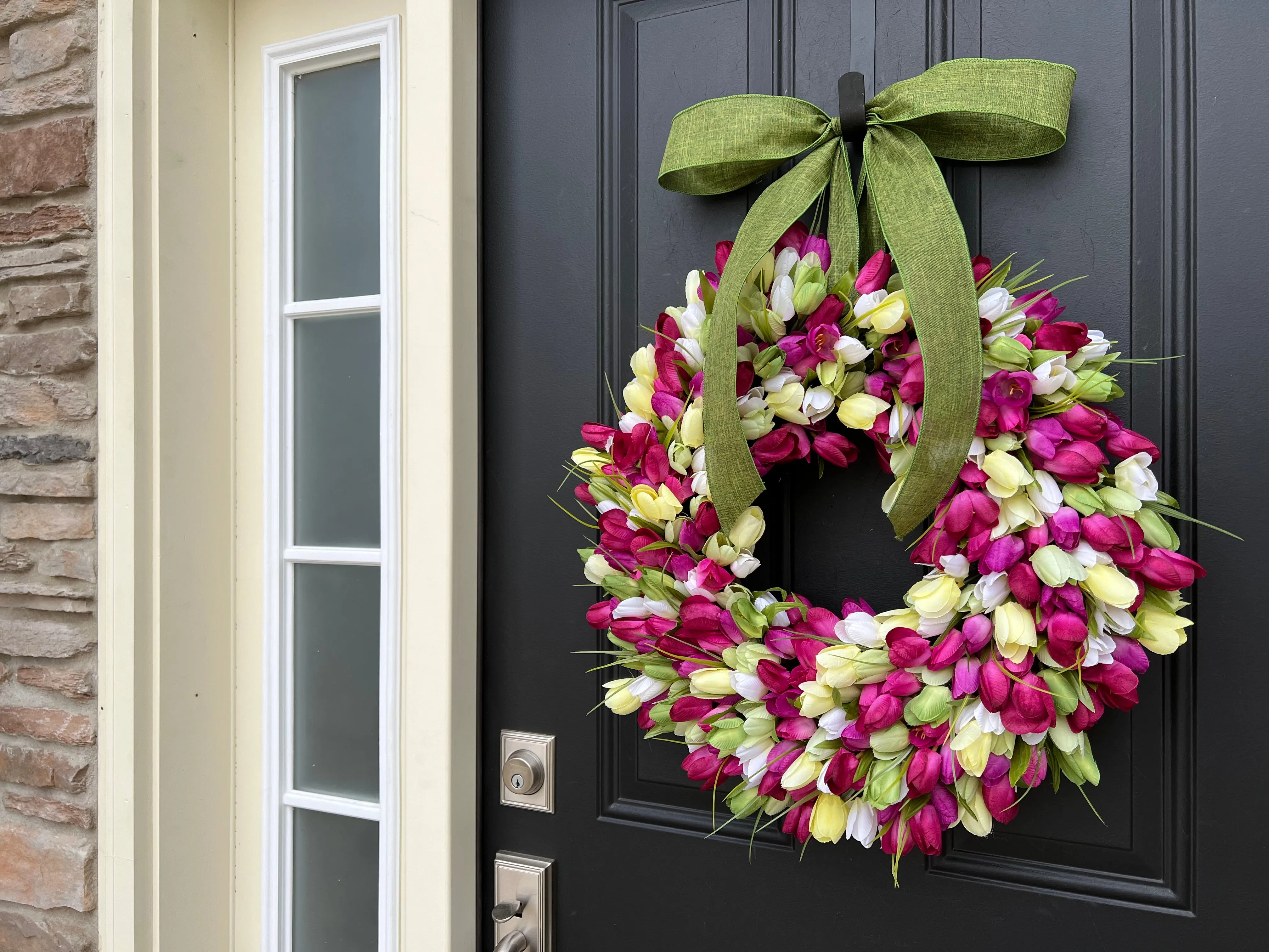 Spring Pink and Green Tulip Wreath for Front Door