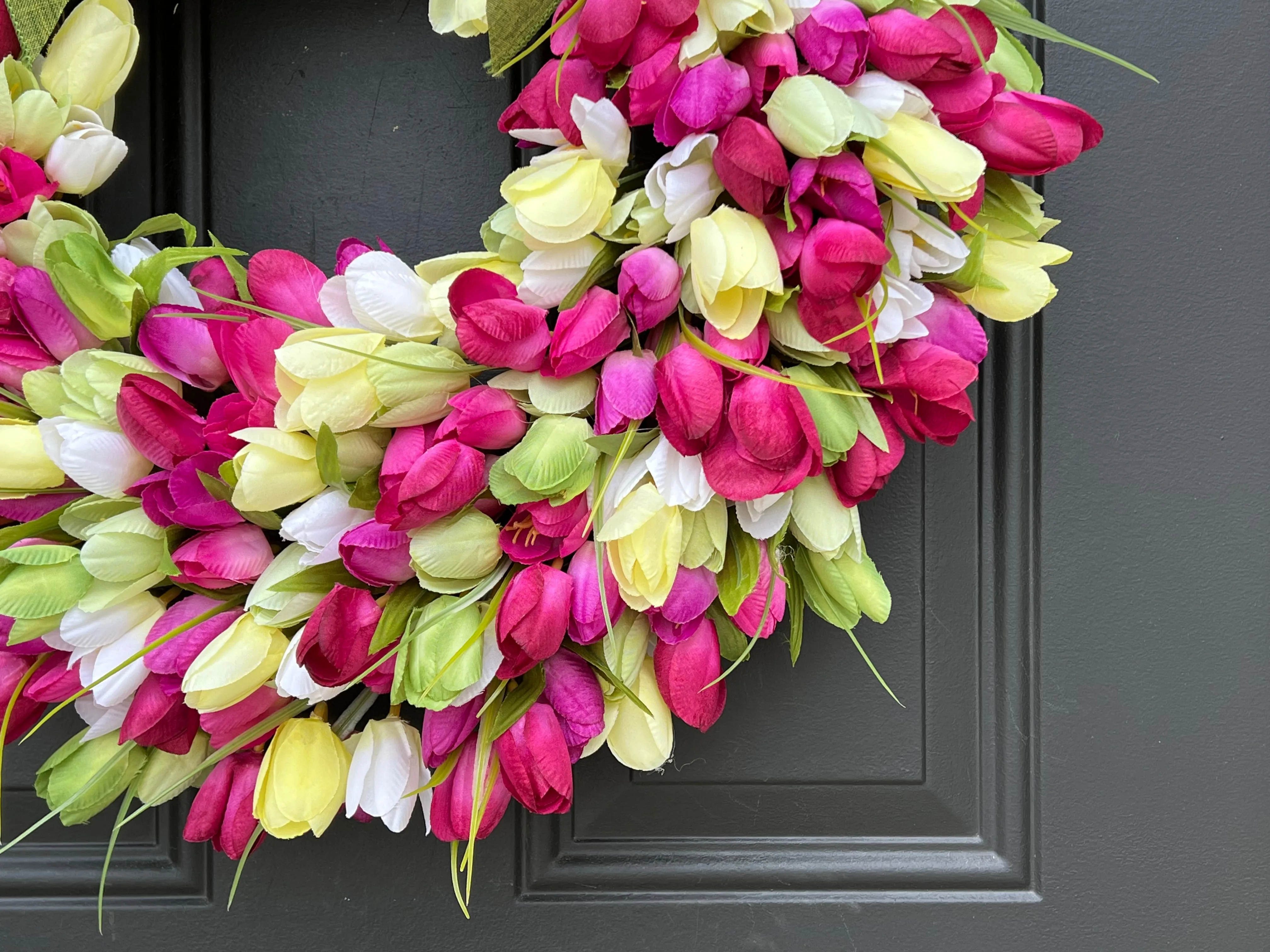 Spring Pink and Green Tulip Wreath for Front Door