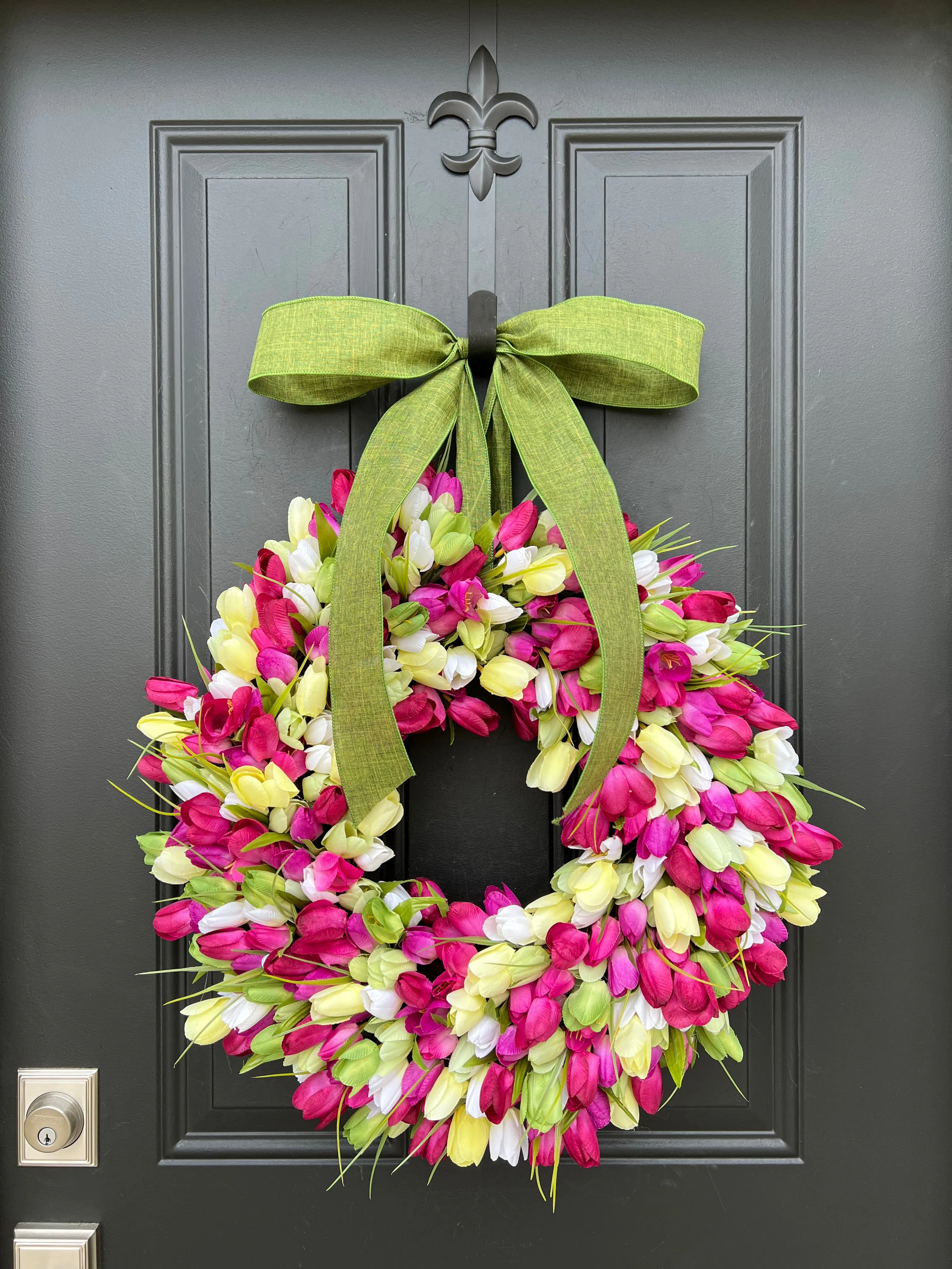 Spring Pink and Green Tulip Wreath for Front Door