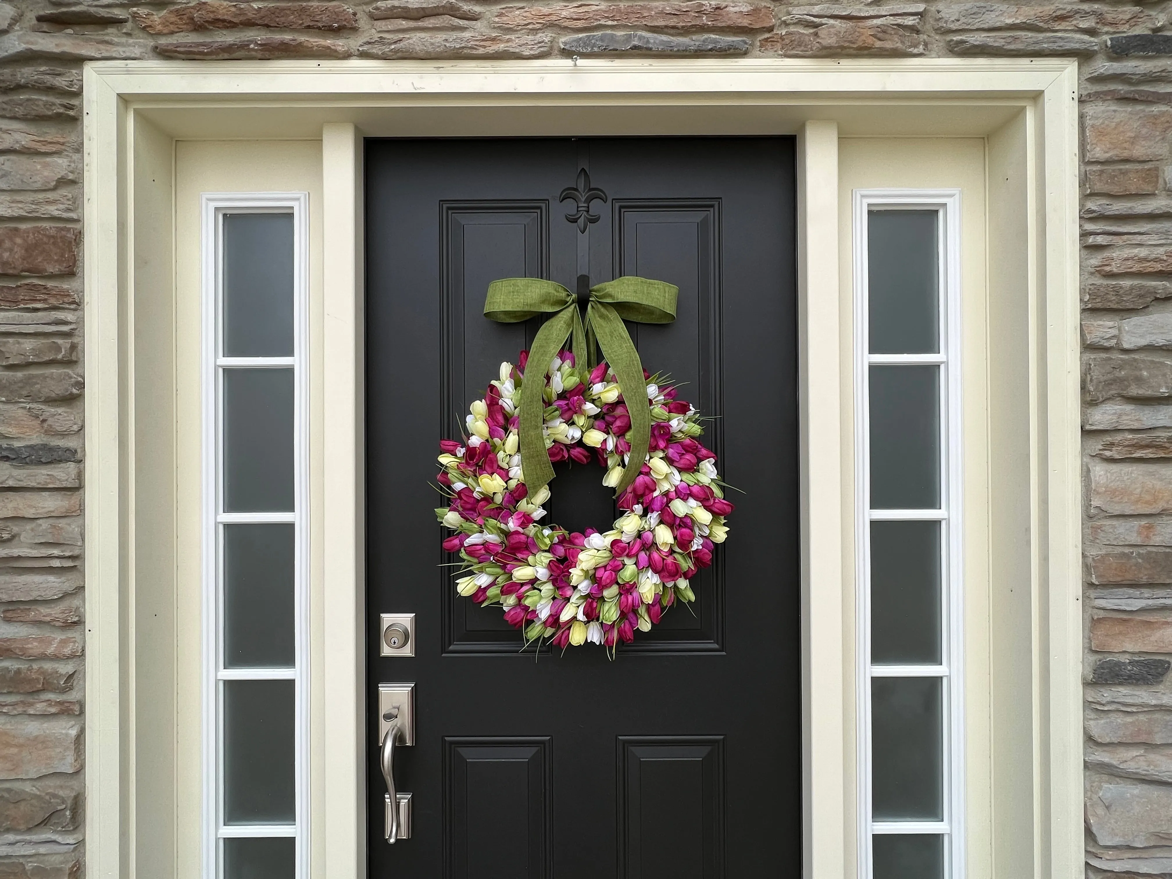 Spring Pink and Green Tulip Wreath for Front Door