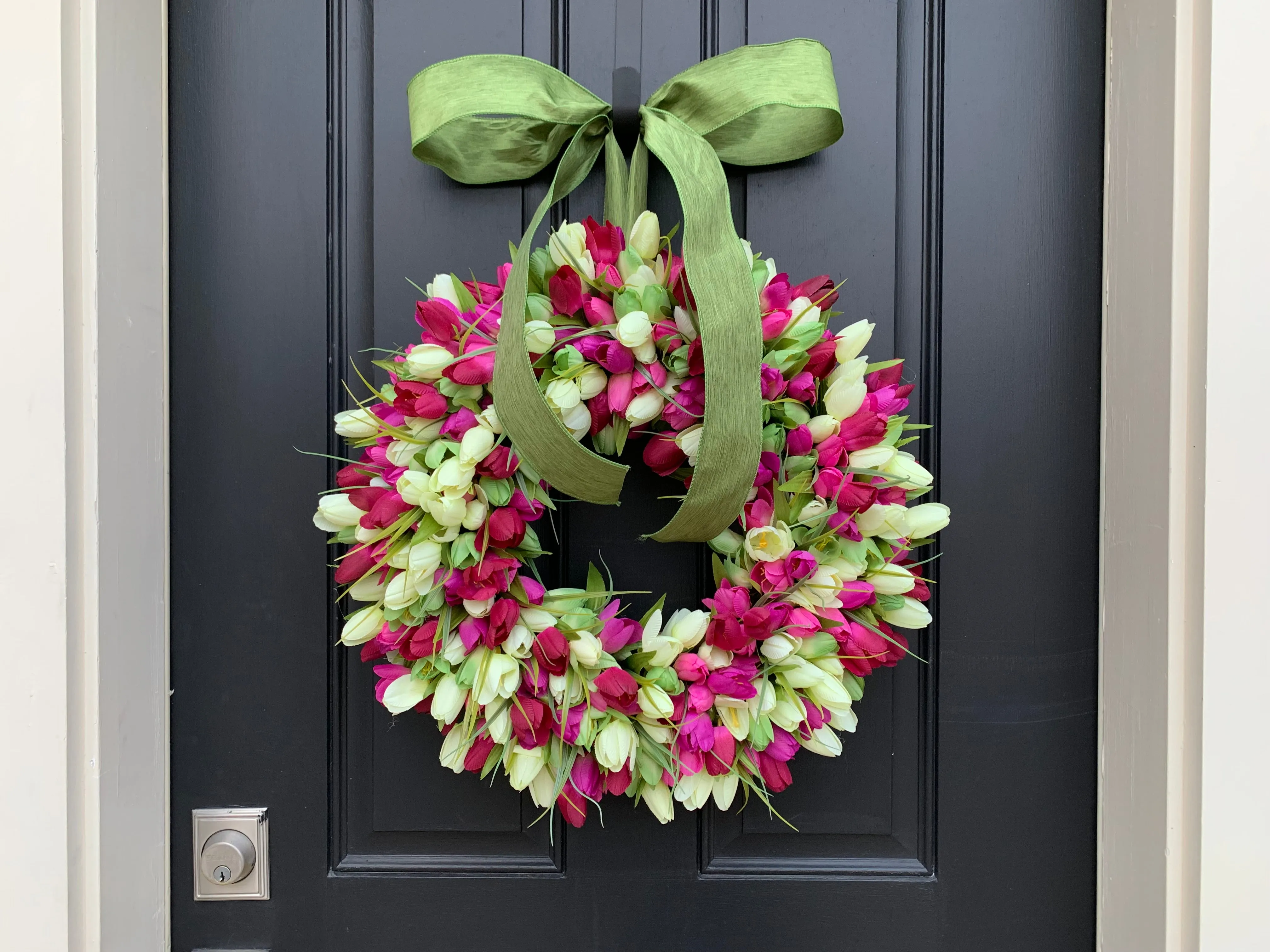 Spring Pink and Green Tulip Wreath for Front Door