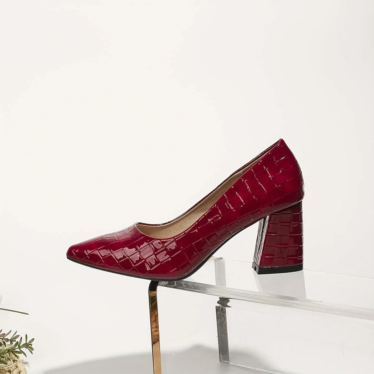 Step Into Style: Comfy Pointe Toe Slip-On Plaid Block Heel Pumps