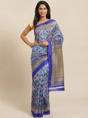 SVB Saree Grey and Blue Floral Print Saree