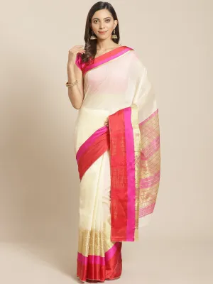 SVB Saree White And Red Cotton Saree