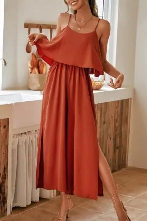 Sweet Elegant Solid Flounce U Neck Straight Jumpsuits