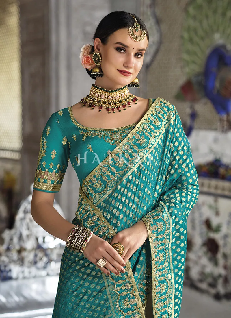 Teal And Grey Dual Tone Silk Saree