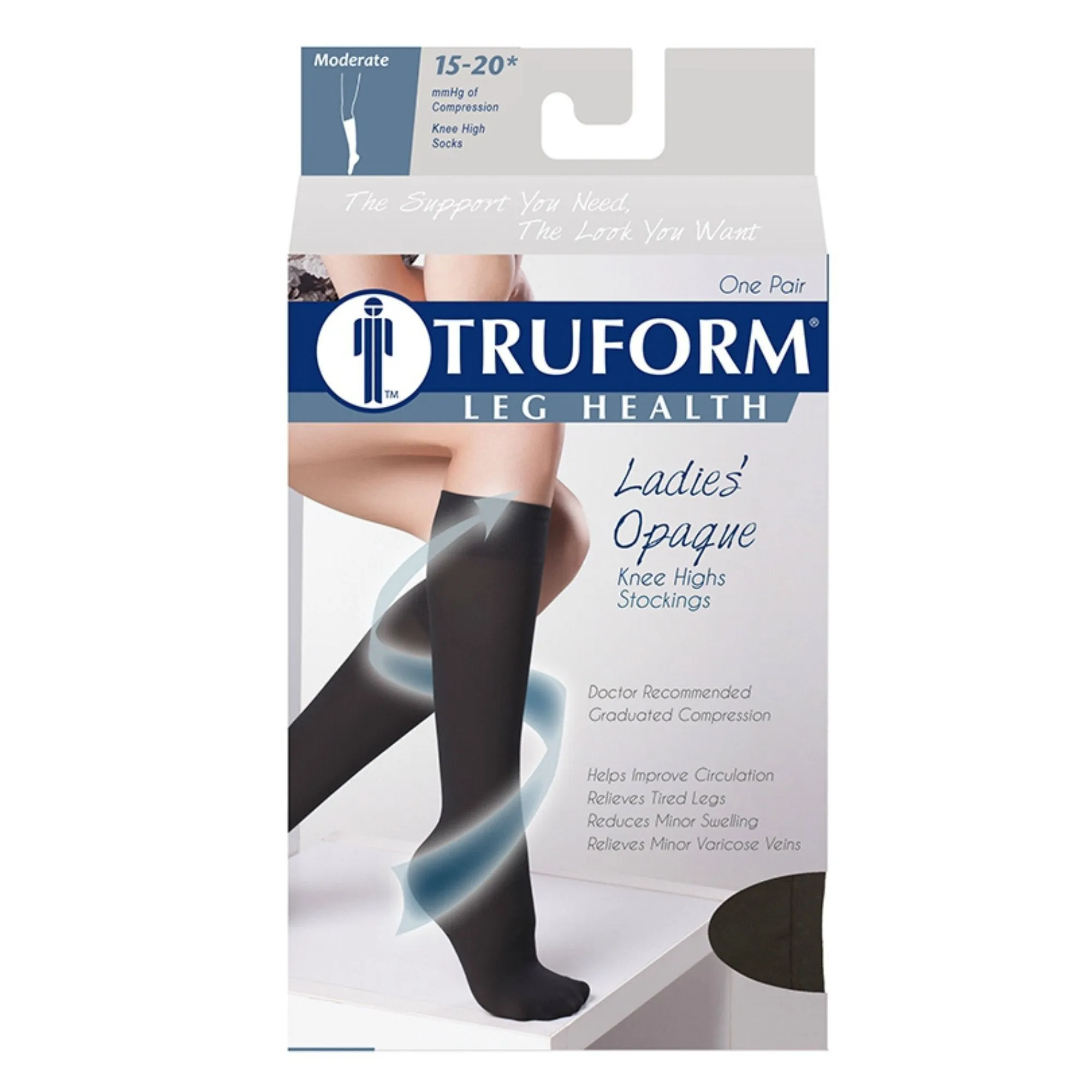 TRUFORM® Ladies Opaque Knee High 15-20 mmHg