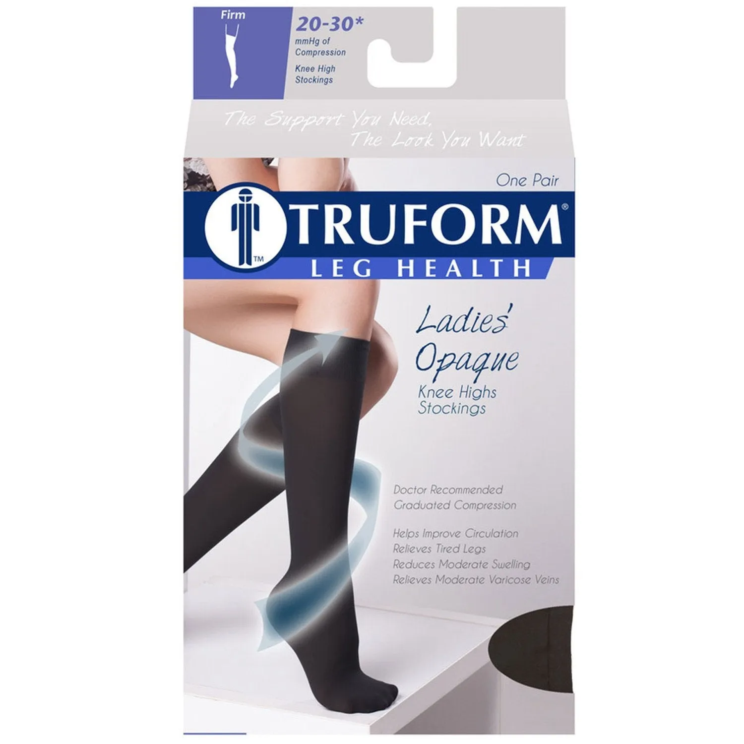 TRUFORM® Ladies Opaque Knee High 20-30 mmHg, Open Toe