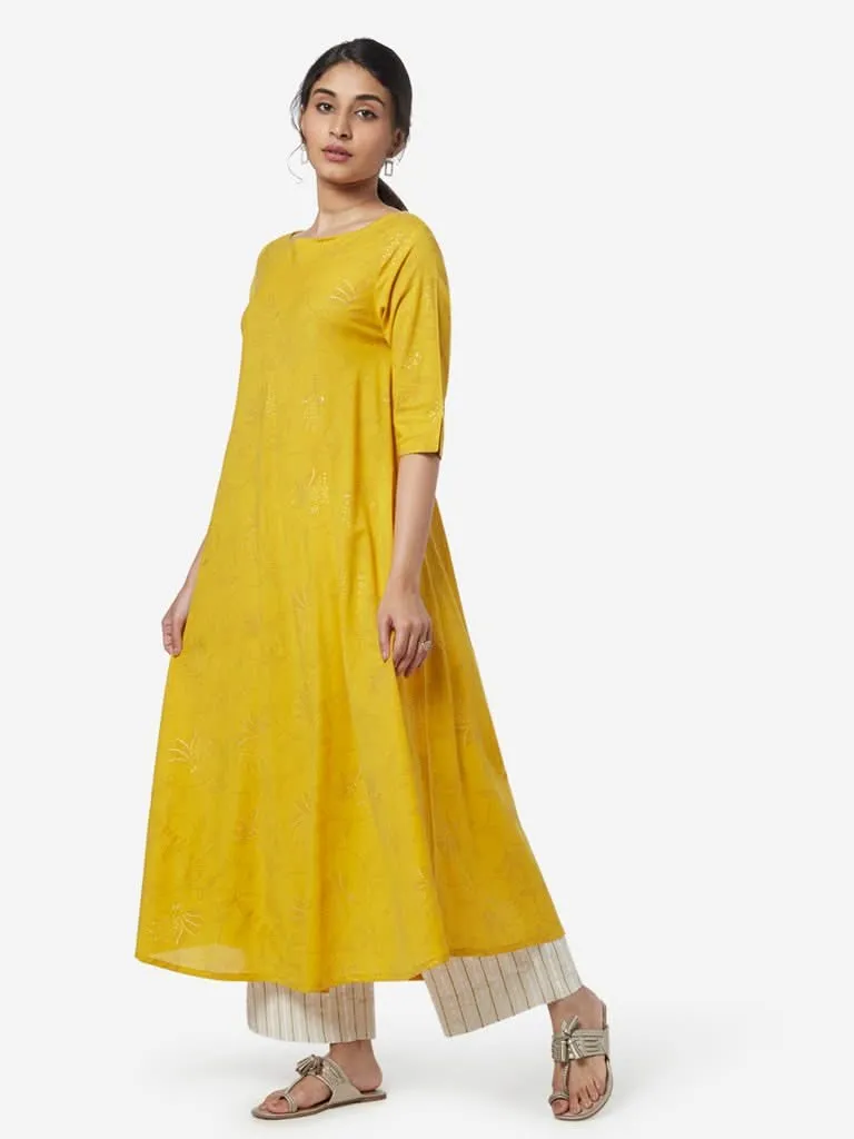 Utsa Mustard A-Line Floral Patterned Kurta