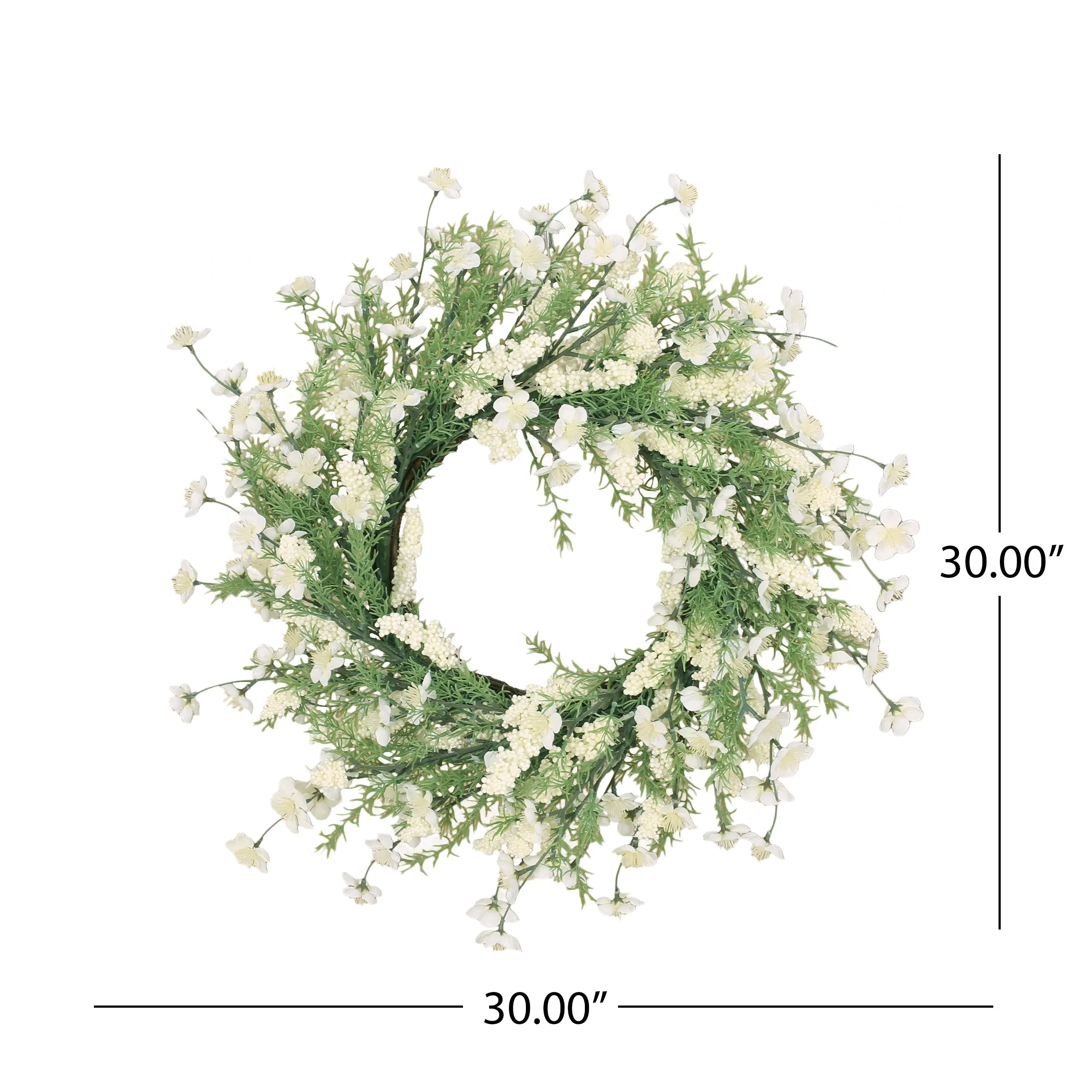 Wallsten 30" Plum Blossom Artificial Silk Wreath, Green and White