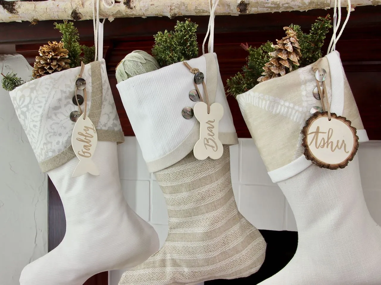 White Cottage Christmas Stockings or Modern Farmhouse Stockings— Shipping Included!