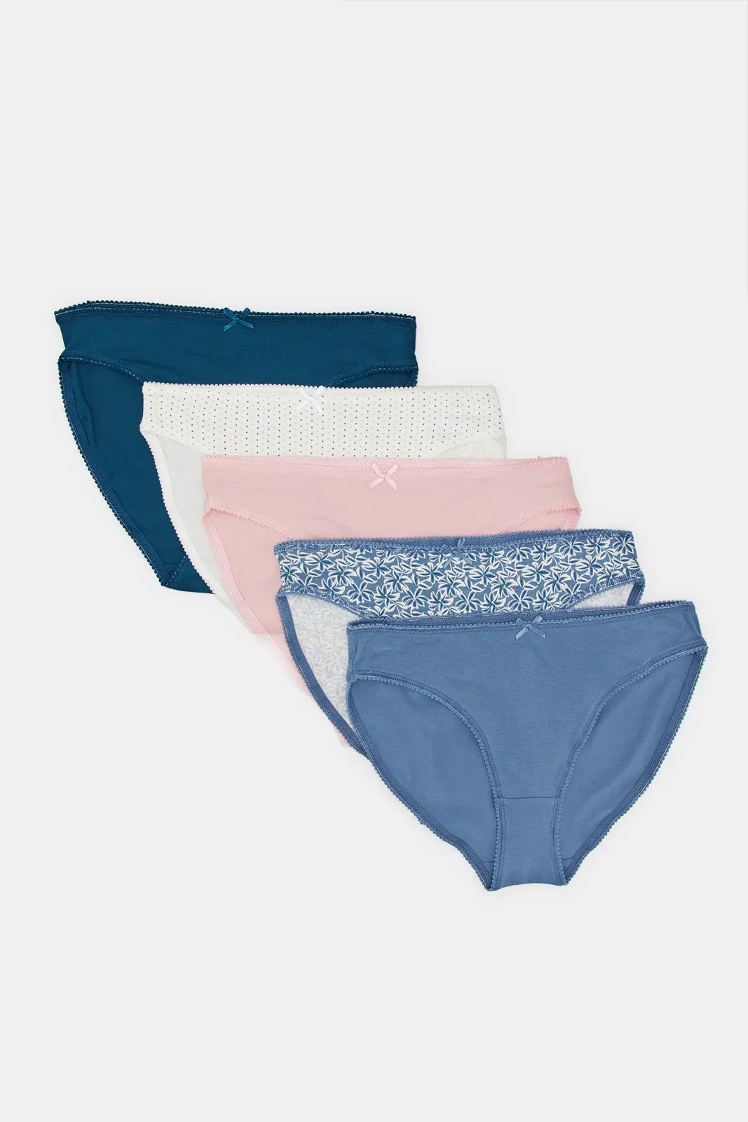 Women Assorted Printed And Plain High leg Brief Set (Pack Of 5)