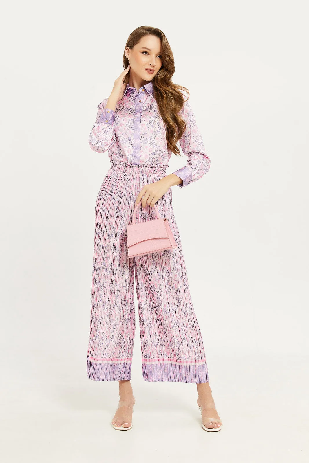 Women Purple Printed Pleated Pants