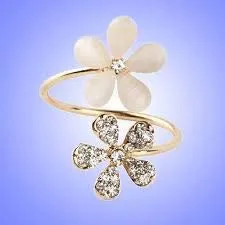 Yellow Chimes Elegant Design Opal Collection Dual Flower Charm Gold Plated Stylish Rings for Women and Girl's(Adjustable)