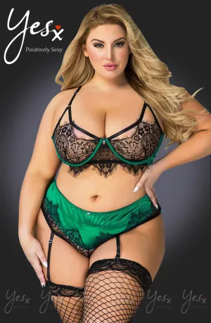 YesX Black and Emerald Green 2 Piece Lingerie Set